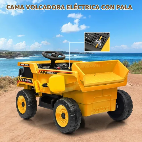 Vista 4 de Camión volquete de 12 V para niños, juguete eléctrico para niños pequeños Amarillo