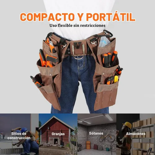 Vista 6 de VEVOR Cinturón de herramientas, 19 bolsillos, se ajusta de 32 a 54 pulgadas, bolsa de herramientas de poliéster resistente, bolsa de herramientas