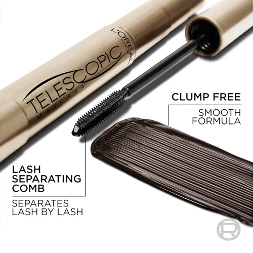 Vista 4 de L'Oreal Paris - Máscara de alargamiento de pestañas, maquillaje telescópico original, con cepillo de doble precisión para separar pestañas, lavable