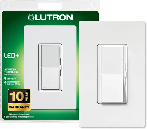 Vista 15 de Lutron Diva LED+ Interruptor Regulador de Luz para Bombillas LED Regulables, Halógenas e Incandescentes, 150 Vatios, Unipolar o 3 Vías, Almendra