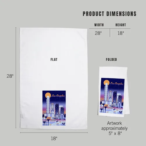 Vista 5 de Lantern Press Los Angeles, Retro Skyline Chromatic (toalla de té 100% algodón, toalla de mano decorativa, para cocina y hogar)