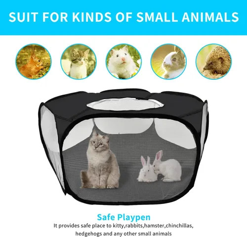 Vista 6 de Corralito de juegos para conejillos de indias, impermeable, para animales pequeños, con cubierta antiescape, portátil, transpirable, para interiores