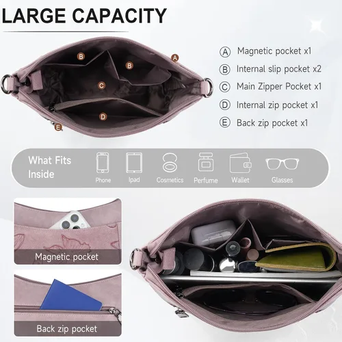 Vista 3 de Bolsos cruzados para mujer, modernos, de cuero vegano, tamaño mediano, estilo hobo mariposa, bolsos al hombro para mujer