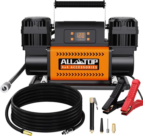 Vista 7 de ALL-TOP Compresor de Aire de Doble Cilindro con Kit Inflador de Neumáticos con Manómetro de Presión Digital, Inflador Portátil 12V 12.35 pies³/Min