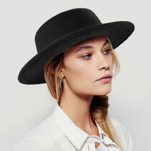 Vista 2 de Sombrero de fieltro de ala ancha para mujer, sombrero clásico para tartas de cerdo