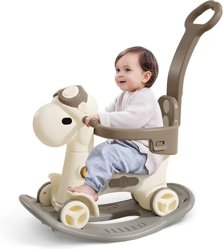 Vista 9 de Caballo mecedor 4 en 1 para niños pequeños de 1 a 3 años, juguete mecedor Blanco