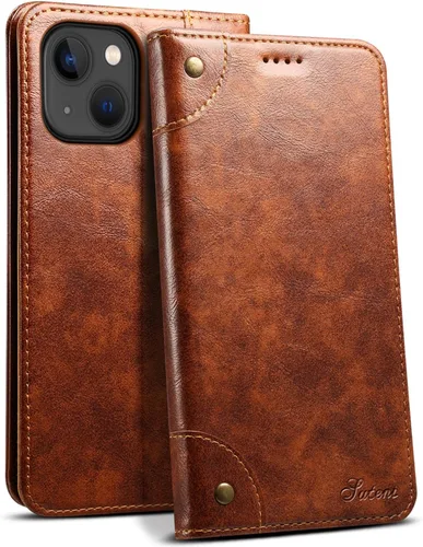 Vista 11 de SINIANL Funda compatible con iPhone 15, funda de piel azul con soporte magnético, soporte para tarjetas de crédito, funda tipo cartera