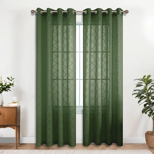 Vista 10 de KOUFALL Cortinas negras de 63 pulgadas de largo para dormitorio, juego de 2 paneles transparentes con ojales para ventana, cortinas geométricas