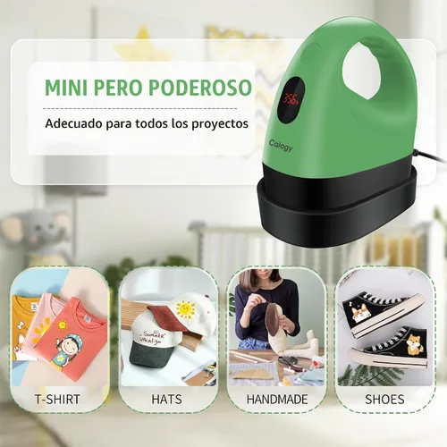 Vista 6 de Calogy Mini prensa de calor, máquina de transferencia de calor, control de temperatura constante, base de seguridad aislada, se adapta a Verde
