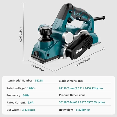 Vista 4 de DNTI Cepilladoras de mano eléctricas con cable de 6.6 amperios, 17000 rpm, herramienta de carpintería, cepilladora de mano para chaflán de madera