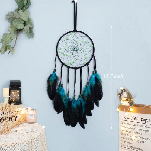 Vista 4 de Dream Catchers with Luminous Beads, Handmade Blue Dreamcatcher