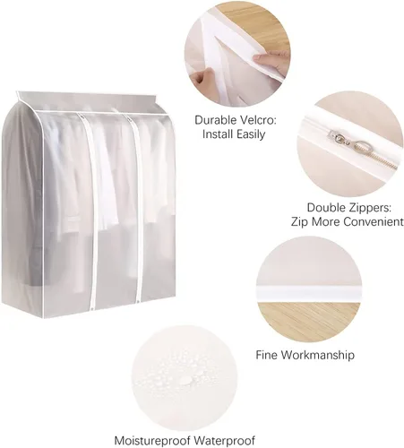 Vista 8 de 2 fundas para perchero de 50 pulgadas, a prueba de polvo, impermeables, para colgar ropa, bolsa de almacenamiento de ropa con cremallera