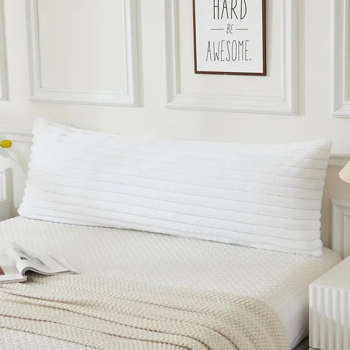 Vista 9 de JAUXIO - Funda de almohada corporal de piel sintética mullida, lujosa, decorativa con rayas, ultra suave y acogedora con cierre de cremallera de 21