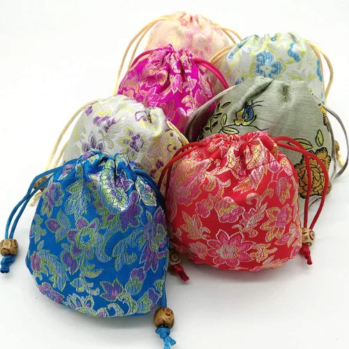 Vista 3 de EAVOQLB Bolsa de brocado de 28 piezas, bolsa de flores de peonía, cordón doble, bolsa de pulsera de joyería con cordón