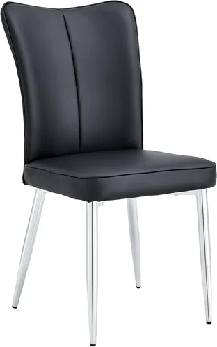 Vista 3 de Set of 4 Modern Minimalist Dining Chairs -Black PU Leather Sofa-Style Seating, Curved Backrest+ Seat Cushions,Silver Electroplated Metal