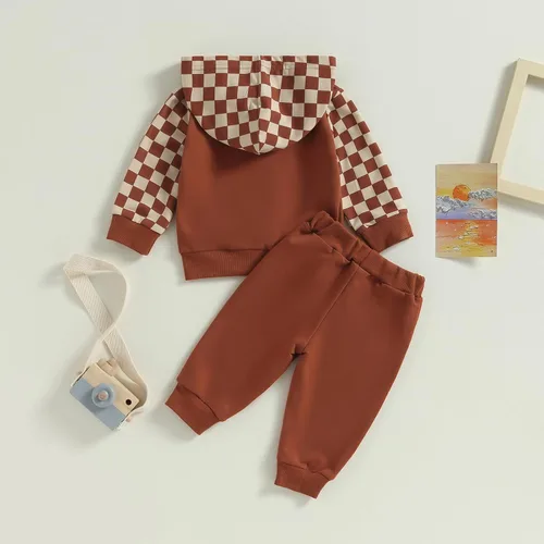 Vista 3 de Conjunto de ropa para niños pequeños, sudadera de retazos, manga larga, pantalones sólidos, para otoño e invierno
