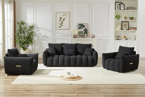 Vista 21 de Antetek - Sofá individual moderno de 35 pulgadas, cómodo asiento profundo de tela de peluche, silla de sala de estar, sofá de lectura Boucle de ocio