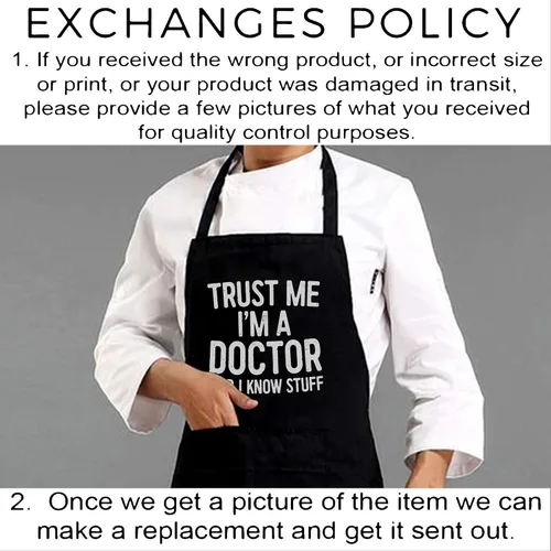 Vista 4 de Delantal de cocina Doctors – Talla única – Trust Me I'm A Doctor And I Know Stuff delantales negros negros para hombres mujeres decoración