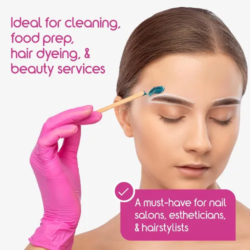 Vista 5 de Inspire Guantes desechables sin látex Guantes de nitrilo rosa para peluquería y uñas, guantes desechables de nitrilo esteticista