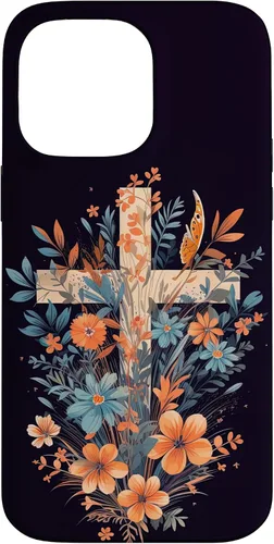 Vista 21 de Boho Floral Christian Cross Jesus God Wild Flower Women Case for iPhone 16