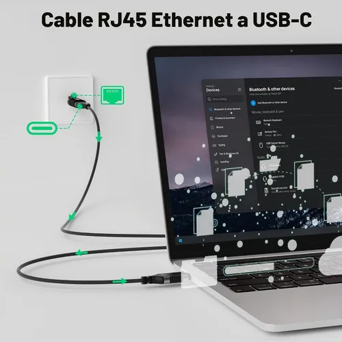 Vista 2 de Adaptador USB C a Ethernet, adaptador Ethernet macho a USB-C hembra, adaptador de red LAN de Internet tipo C a RJ45, conectado directamente