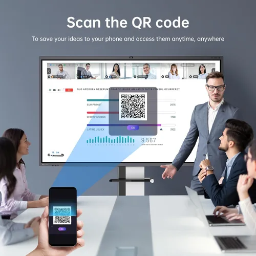 Vista 6 de Tablero inteligente de 75 pulgadas, panel plano interactivo 4k con cámara de 48 MP, certificado Google EDLA, Android 13, pizarra blanca inteligente