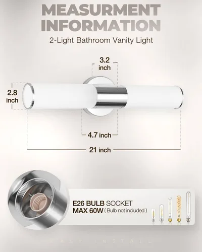 Vista 2 de Lámpara de pared de 2 luces para tocador de baño, aplique de pared de níquel cepillado con vidrio blanco ópalo, lámpara de pared interior E26, luz