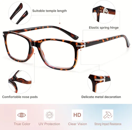 Vista 3 de EYEGUARD Paquete de 4 lentes de lectura con bloqueo de luz azul para mujeres y hombres, bisagra de resorte, lentes de filtro antirreflejos