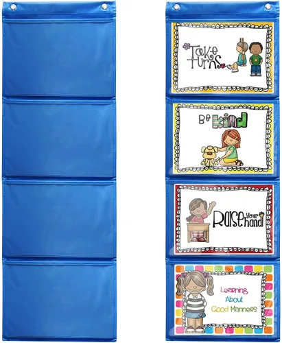 Vista 9 de Mewise Tabla de bolsillo para tarjetas de aula, dibujos, imágenes, demostraciones de clase, organizador de archivos de pared colgante