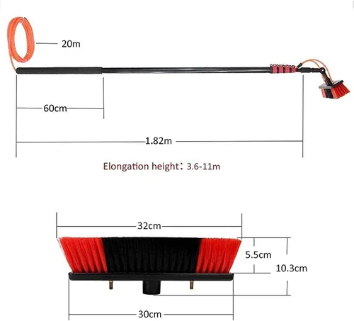 Vista 2 de Kit de poste de alimentación de agua, cepillo de limpieza para paneles solares, ventana y poste de limpieza solar con cepillo telescópico alimentado