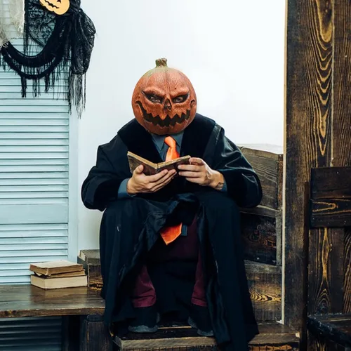 Vista 2 de MOLEZU Máscara de calabaza de lujo novedosa para disfraz de Halloween, accesorios para fiesta de disfraces de animales adultos, máscara de látex