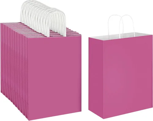 Vista 11 de Oikss Paquete de 100 Bolsas de Papel Kraft Marrón Natural Liso de 10x5x13 con Asas al Por Mayor para Favores de Fiestas de Cumpleaños Comestibles