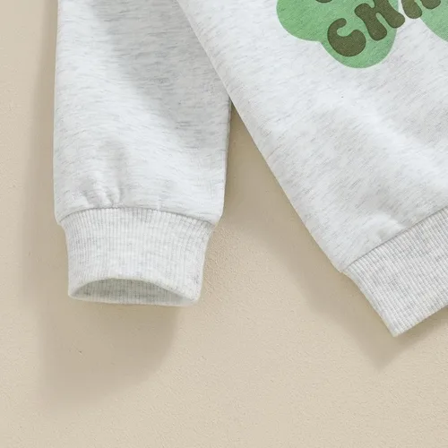 Vista 3 de Xiaodriceee Sudadera de manga larga con estampado de trébol para bebé niño con pantalones largos, ropa de otoño