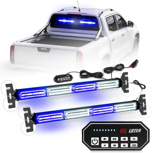 Vista 12 de Barra de luces estroboscópicas de advertencia intermitentes de emergencia de 2 x 17.7 pulgadas con controlador de pantalla digital, 20 patrones