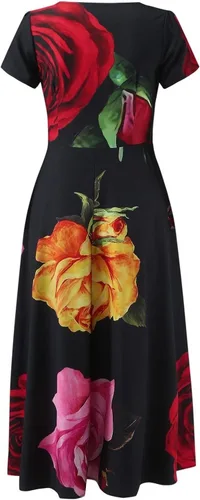 Vista 4 de Padaii Vestidos de primavera para mujer 2022, elegante vestido largo de manga corta fluido, casual, vestido floral elegante para vacaciones