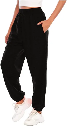 Vista 2 de HRAPDA Pantalones deportivos holgados de cintura alta para mujer, pantalones deportivos elásticos de moda de otoño Y2K con bolsillos