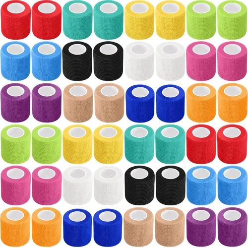 Vista 28 de Treela - Paquete de 64 vendajes autoadhesivos de 2 pulgadas x 5 yardas, colores surtidos Cohesive Flexible Wrap for Wrist Ankle Fingers