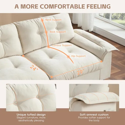 Vista 65 de Sofá modular moderno en forma de U de 115 pulgadas, juego de sofás tapizados grandes con asiento de almacenamiento, sofá cama convertible con diván