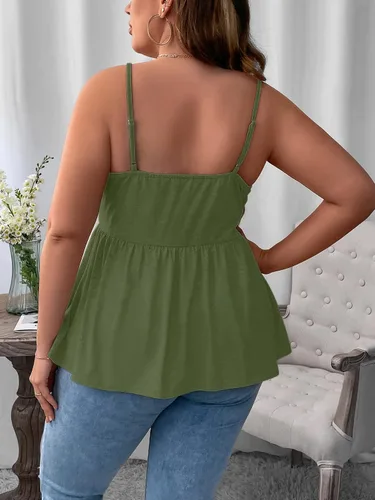 Vista 2 de WDIRARA Camisola peplum con tirantes delgados y dobladillo con volantes para mujer