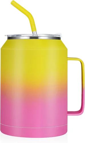 Vista 7 de zenbo - Vaso de acero inoxidable aislado al vacío con asa, tapa y popote, mantiene las bebidas frías hasta 36 horas, cuerpo a prueba de sudor, apto