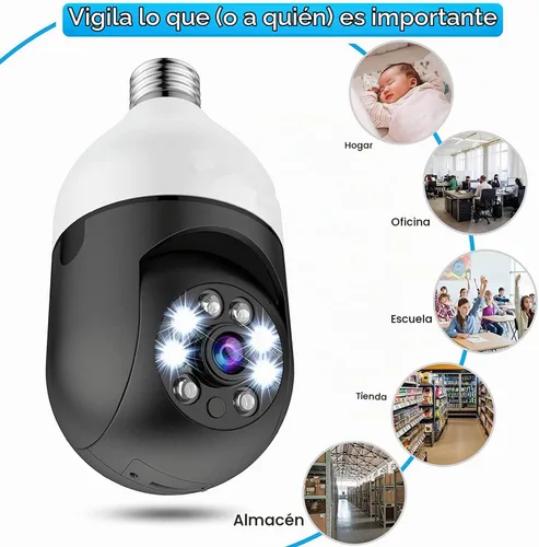 Vista 7 de Cámara de bombilla, cámaras de seguridad para el hogar 5G, cámara PTZ WiFi con conector de bombilla E27, audio bidireccional