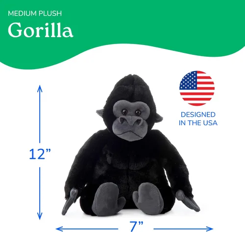 Vista 3 de The Petting Zoo Gorilla - Animal de peluche, regalos para niños, animales salvajes del zoológico Onez, juguete de peluche de gorila de 12 pulgadas