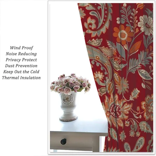 Vista 20 de Cortinas opacas con estampado de flores de cachemira, estampado de cachemira sobre fondo blanco, para decoración del hogar, cocina, restaurante