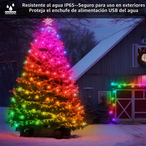 Vista 6 de dalattin Luces LED de 32.8 pies, luces de hadas inteligentes RGB IIC 100 LED, más de 130 modos de escena navideña, IP65 impermeable y sincronización