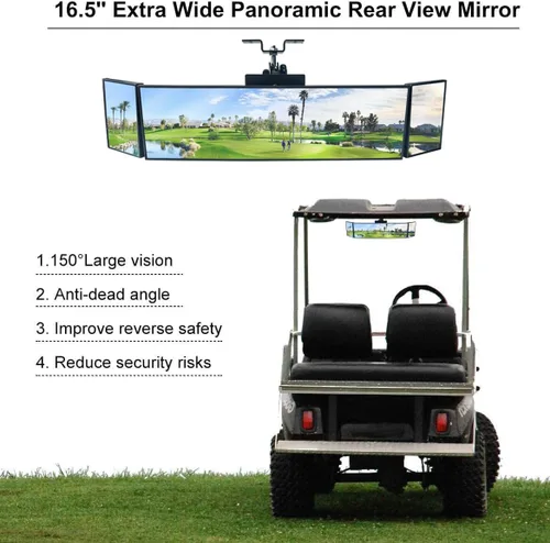 Vista 7 de MAMIKO Gran angular 15.2 "L x 3.15 "H Gran HD Trifold Carrito de Golf Espejo Panorámico para EZGO Yamaha Club Car