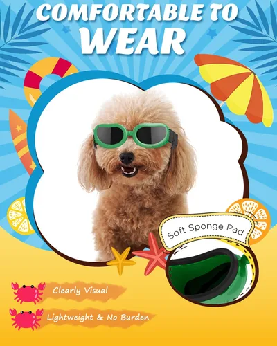 Vista 4 de Lewondr Gafas de sol para perros de raza pequeña - Gafas con protección UV y correa ajustable, resistentes al viento, anti-vaho para perros