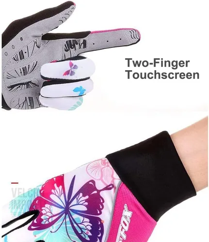Vista 2 de Full Finger Gel Guantes de Ciclismo para Niñas Pantalla Táctil Deporte Mujer Medio Dedo Montaña Road Guantes Bicicletas Manoplas Rosa