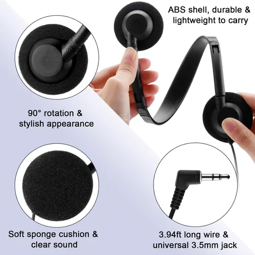 Vista 3 de Yunsailing Paquete de 20 auriculares a granel con diadema ajustable de 0.138 in, auriculares para programas de aprendizaje, laboratorio de Negro