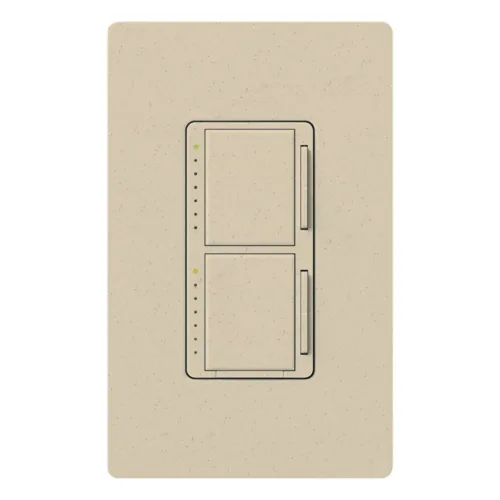 Vista 2 de Lutron Maestro - Interruptor de atenuación digital dual solo para bombillas incandescentes, 300 vatios/un solo polo, MA-L3L3-ST, piedra