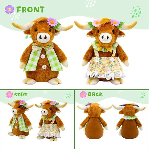 Vista 7 de Decoración de vaca de las montañas, decoración de mesa de primavera y verano, figura de señor y señora para bandeja rústica con niveles de granja